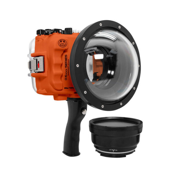 SeaFrogs UW housing for Sony A6xxx series Salted Line with shutter grip & 6" Dry dome port (Orange) - Surfing photography edition / GEN 3