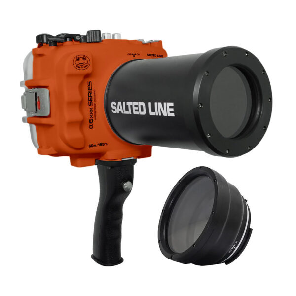 SeaFrogs 60M/195FT Waterproof housing for Sony A6xxx series Salted Line with shutter grip & 55-210mm lens port (Orange) / GEN 3