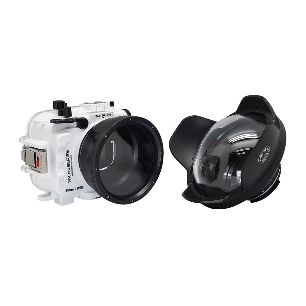 60M/195FT Waterproof housing for Sony RX1xx series Salted Line with 6" Optical Glass Dry Dome Port (White) - Image 2