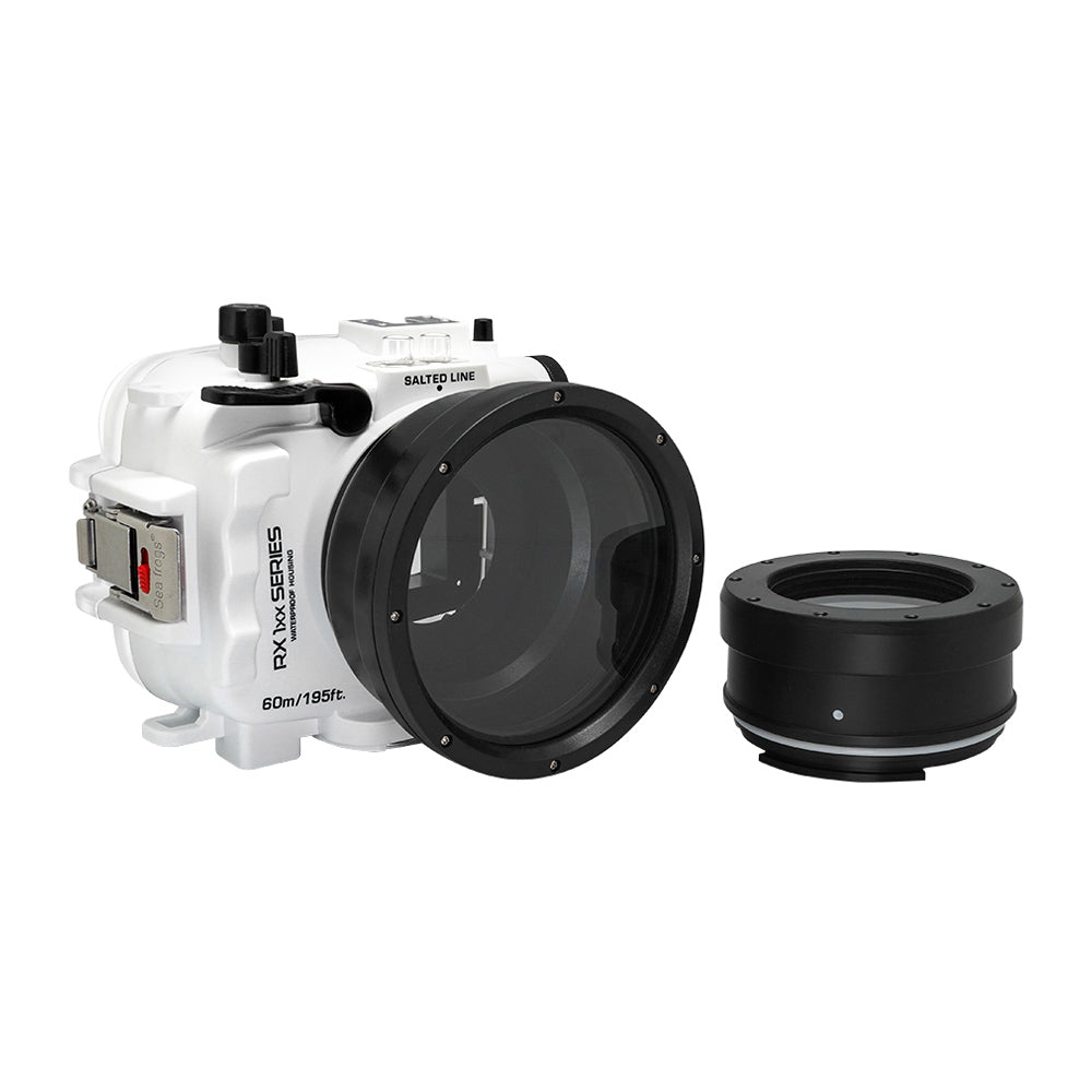 60M/195FT Waterproof housing for Sony RX1xx series Salted Line with 67mm threaded short / Macro port for Sony RX100 VI / VII (White) - Image 2