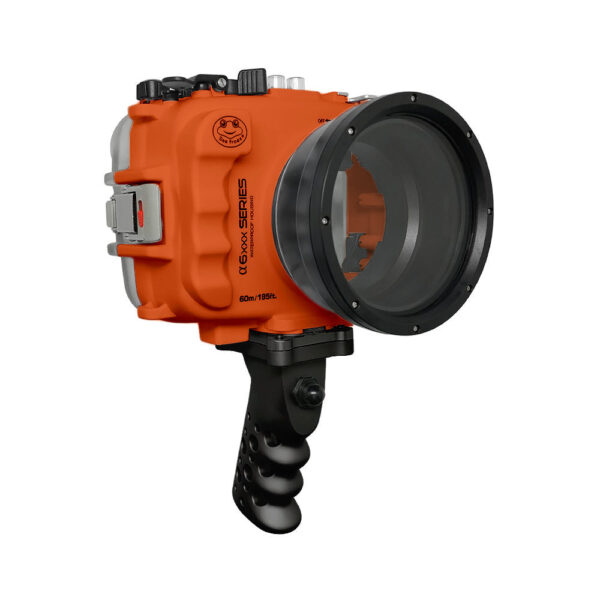 SeaFrogs 60M/195FT Waterproof housing for Sony A6xxx series Salted Line with Aluminium Shutter Grip (Orange) / GEN 3