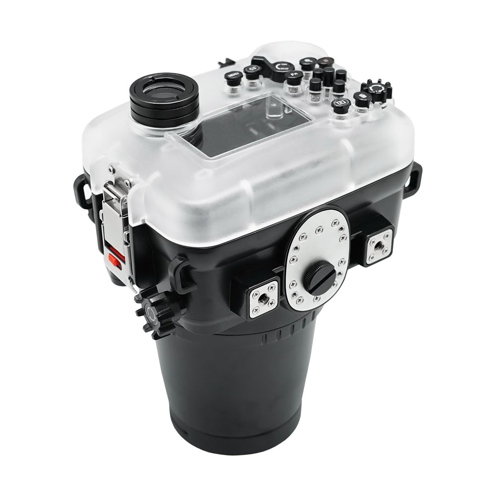 Sony A6600 40M/130FT Underwater camera housing with 67mm threaded Flat Long port. Focus gear for Sony FE90mm included - Image 3