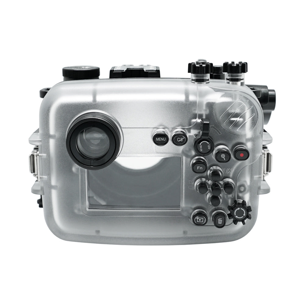 Sony A6600 40M/130FT Underwater camera housing with 67mm threaded Flat Long port. Focus gear for Sony FE90mm included - Image 2