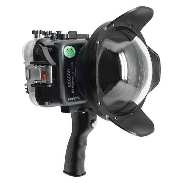 Sony A6600 SeaFrogs 40M/130FT UW housing with 6" Dry Dome Port V.1 for E10-18mm lens (zoom gear included) with Shutter Grip trigger.