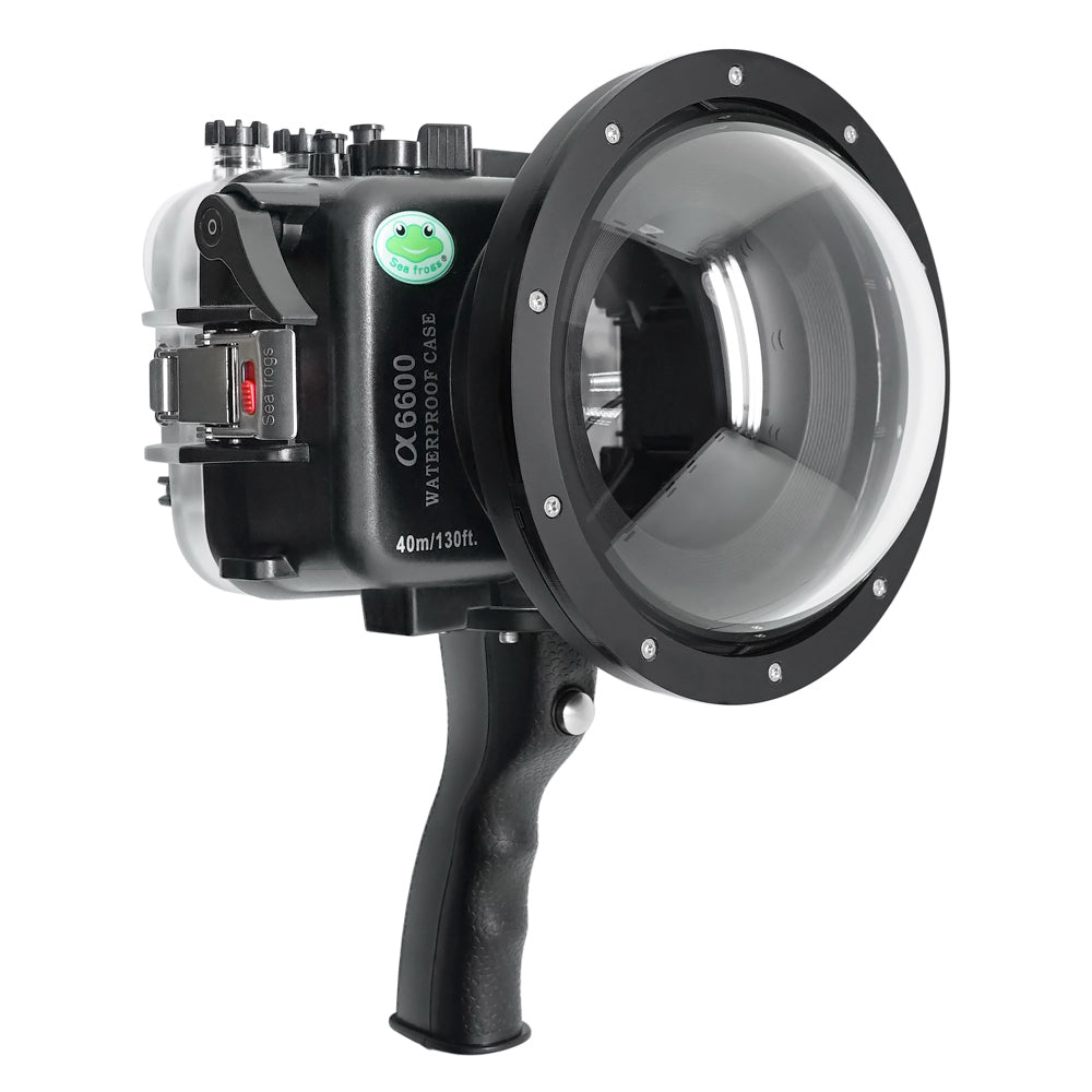 Sony A6600 SeaFrogs 40M/130FT UW housing with 6" Dry Dome Port V.1 Surf for E10-18mm lens (zoom gear included) with Shutter Grip trigger.