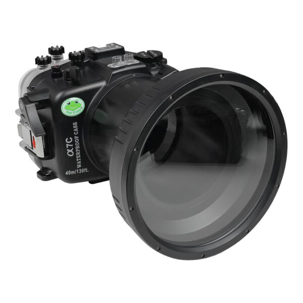 Sony A7C 40M/130FT Underwater camera housing with 6" optical Glass Flat Long Port for Sony FE24-105 F4 (zoom gear included).