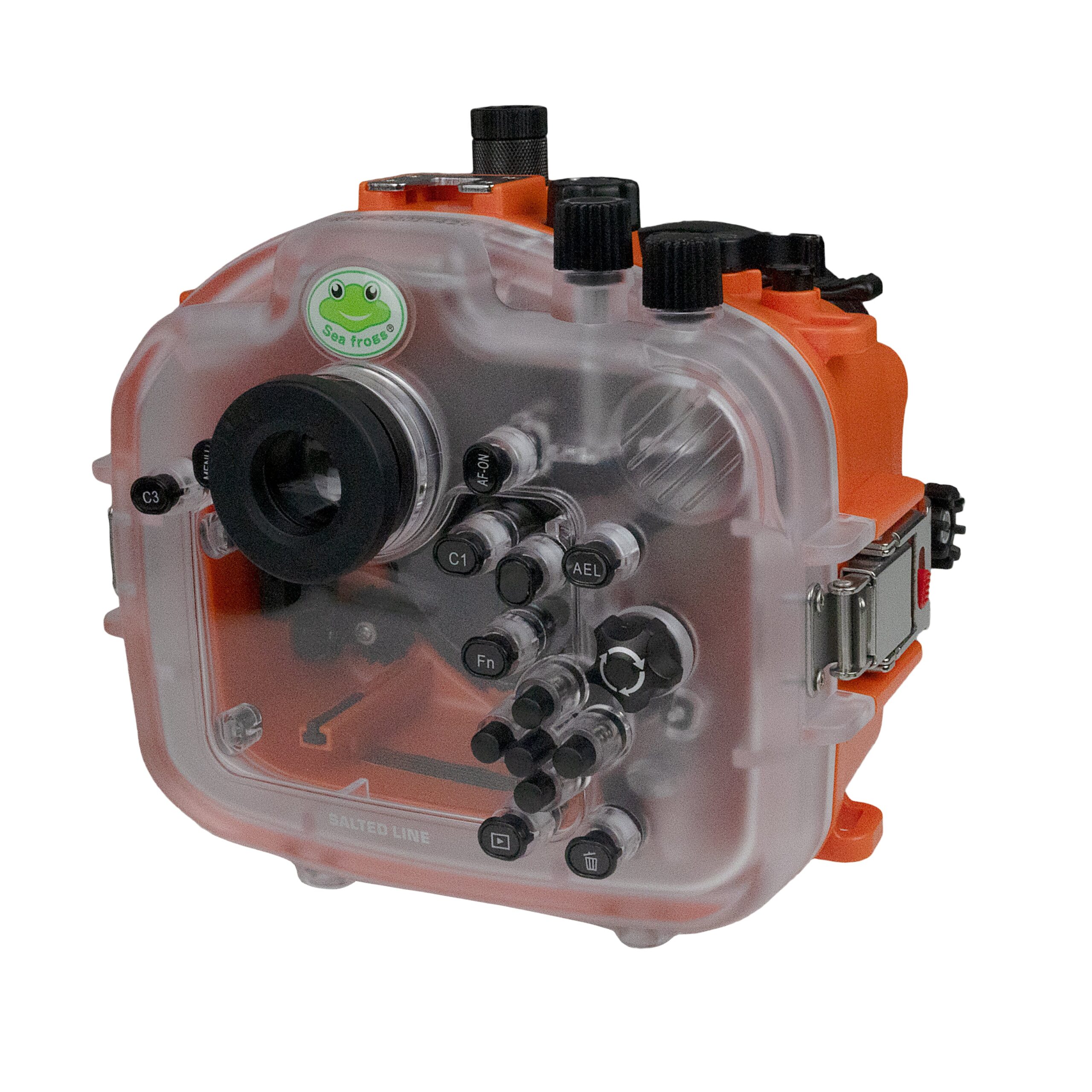 Sea Frogs Salted Line Series Sony A1 40M/130FT Waterproof camera housing with 6" Glass Dome port V.1. Orange - Image 4