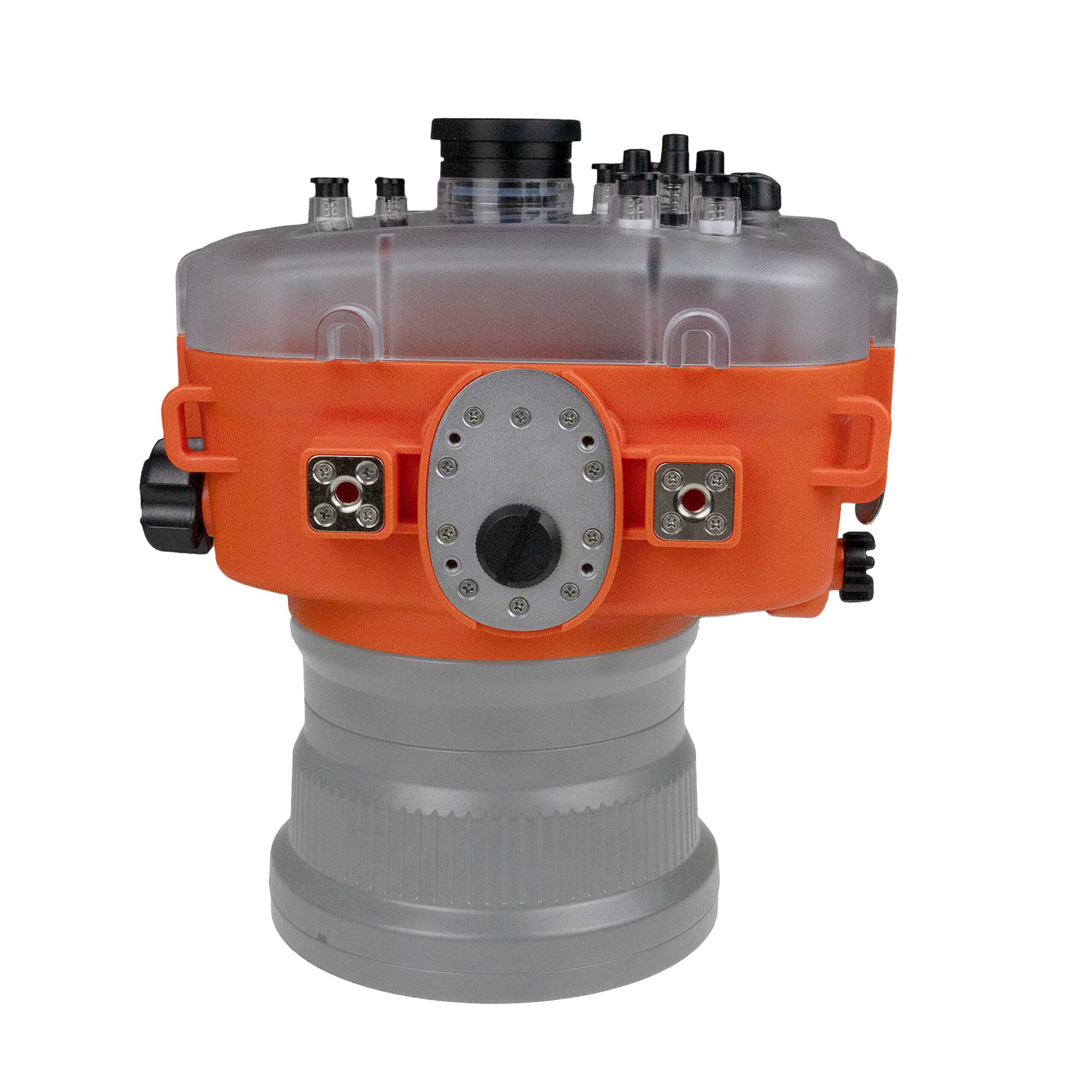 Sea Frogs Salted Line Series Sony A1 40M/130FT Waterproof camera housing with 4" Flat Long port (focus gear included). Orange - Image 3
