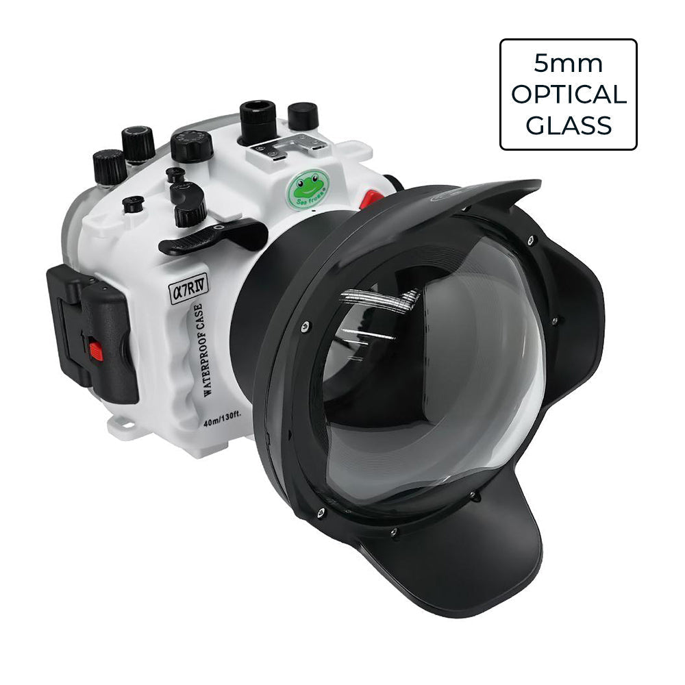 Sony A7R IV 40M/130FT UW camera housing kit with 6" Optical Glass Dome port V.7 (without flat port).White