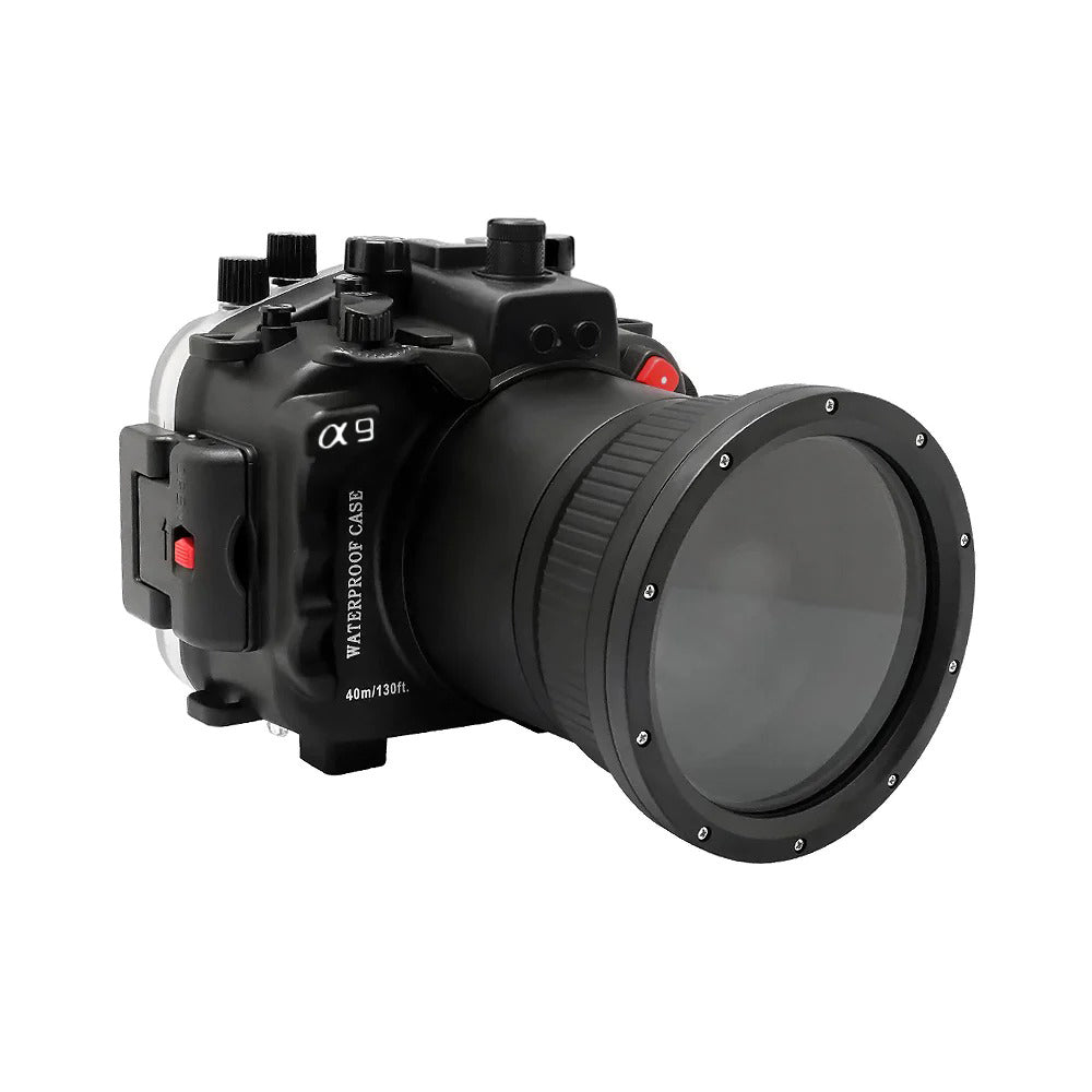 Sea Frogs 40M/130FT Underwater camera housing A9 PRO v3 for Sony A9 Camera (Including Flat Long port) Focus gear for FE 90mm / Sigma 35mm included. Black