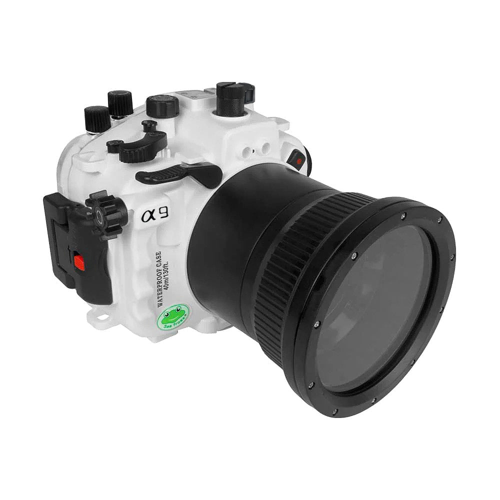 Sea Frogs 40M/130FT Underwater camera housing A9 PRO v3 for Sony A9 Camera (Including Flat Long port) Focus gear for FE 90mm / Sigma 35mm included. White
